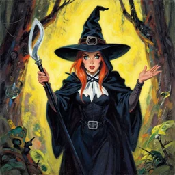 a 1 9 8 0 s comic book painting of a witch