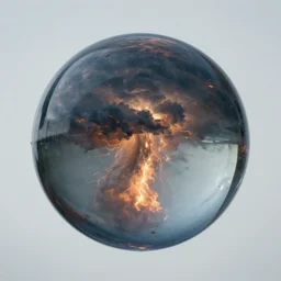 floating glass sphere filled with a raging storm