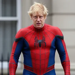 boris johnson wearing a spider - man suit