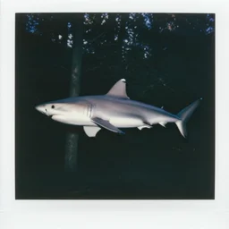 real image of shark in the forest, polaroid color photograph