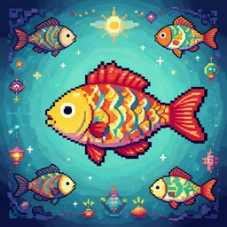 pixelart fish in style of moebius mythical fantasy creatures legendary