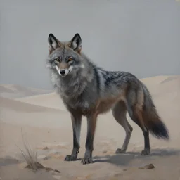 a painting by wlop of a werewolf in an ashen desert in the morning