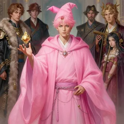 highly detailed, digital painting of jin from bts as a pink wizard, artstation, concept art, smooth, sharp focus, illustration, art by todd lockwood and magalie villeneuve and alan lee and artgerm and greg rutkowski and alphonse mucha