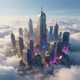 a ultra - realistic cg rendering of the cyberpunk city on the cloud, greg rutkowski and james gurney, huge buildings, neon lights, cloud, light effect, 8 k, unreal engine, trending on artstation, expansive view h - 1 2 8 0 w - 7 6 8 s - 1 5 0