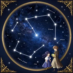 theatrical show of constellations, magnificent, close up, details, sharp focus, elegant, highly detailed, illustration, by Jordan Grimmer and greg rutkowski and PiNe(パイネ) and 薯子Imoko and 香川悠作 and wlop and maya takamura, intricate, beautiful, Trending artstation, pixiv, digital Art