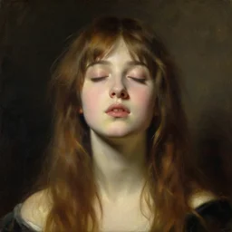 a high fashion studio detailed portrait of am pretty anime girl, eyes closed, uplight, painting by gaston bussiere, craig mullins, j. c. leyendecker