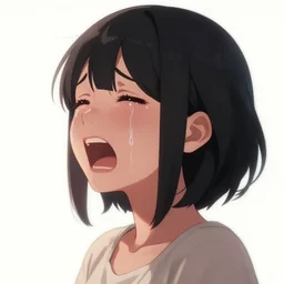 a very beautiful anime girl crying, mouth open, side profile view, tears streaming down eyes, full round face, cute top, white background, cinematic lighting, medium shot, mid-shot, highly detailed, trending on Artstation, Unreal Engine 4k, cinematic wallpaper by Stanley Artgerm Lau, WLOP, Rossdraws, James Jean, Andrei Riabovitchev, Marc Simonetti, and Sakimichan