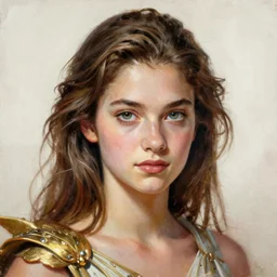 realistic Portrait painting of Hailee Steinfeld as Athena from Saint Seiya, made by Michaelangelo, physical painting, Sharp focus,digital art, bright colors,fine art, trending on Artstation, unreal engine.