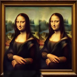 an photo of monalisa watching her self in her monalisa painting