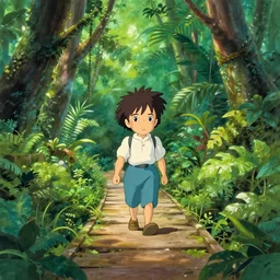 deep jungle walkway, cute, illustration, digital art, inspired by disney, by ghibli, by anime, by makoto shinkai, sharp, gouache painting masterpiece, highly detailed, photorealistic, octane render, 8 k, unreal engine 5, trending on artstation, vivid colors -