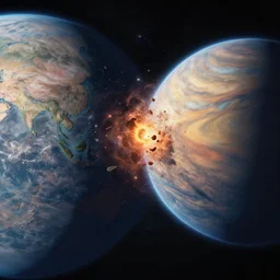 two planets colliding, digital art, extreme detail