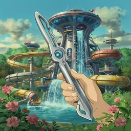 a wholesome animation key shot of a futuristic water park, by studio ghibli, animation, sharp, rendered in unreal engine 5, focused, anime key art by greg rutkowski, bloom, dramatic lighting