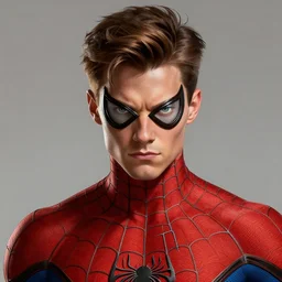 portrait of a young spiderman handsome, male, masculine, upper body,, fantasy, fierce, sharp features, intricate, elegant, highly detailed, digital painting, artstation, concept art, matte, sharp focus, illustration, art by artgerm and greg rutkowski and alphonse mucha