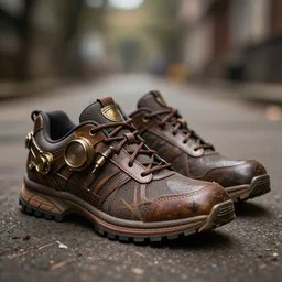 high quality photo of running shoes steampunk , photography 4k, f1.8 anamorphic, bokeh, 4k, Canon, Nikon