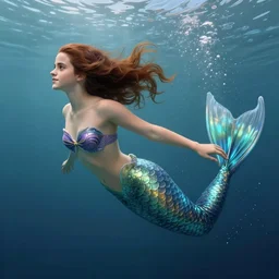 Emma Watson as mermaid swimming underwater, full body shot, cute, fantasy, intricate, elegant, highly detailed, digital painting, 4k, HDR, concept art, smooth, sharp focus, illustration, art by alphonse mucha,artgerm, H R Giger