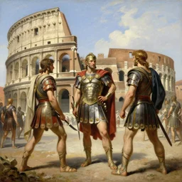 gladiators in the coliseum. highly detailed painting by gaston bussiere, craig mullins, j. c. leyendecker 8 k