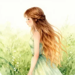 highly detailed watercolor, beautiful fairy in a meadow, long ombre hair, nostalgia for a fairytale, magic realism, flowerpunk, mysterious, vivid colors, by charles vess, anato finnstark, cinematic lighting, beautiful face by leyendecker