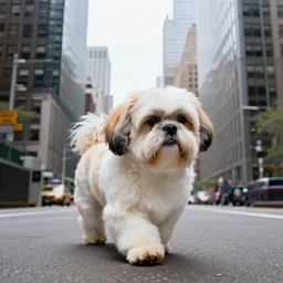 Giant Shih Tzu walking through Skyscrapers in NY City