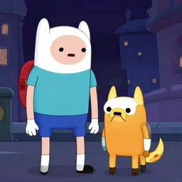 a still of walter white and jake the dog in adventure time ( 2 0 2 2 ). night city scene. 4 k.
