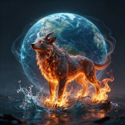 fire, water, wind, earth, beautiful unknown animal, volumetric light, moody, trending on artstation, detailed