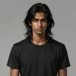 portrait of a cyborg by greg rutkowski, he is about 3 0 years old, indian, very tall and slender, messy long black hair, he is wearing a black t - shirt, highly detailed portrait, digital painting, artstation, concept art, smooth, sharp foccus ilustration, artstation hq