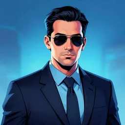 colour comic portrait of a private investigator, photoshop, illustrator, after effect, blue lighting