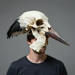 man with the skull of a stork for a head