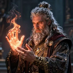a stunning portrait of a human wizard, forming a burning hand spell, highly detailed digital art 4 k trending on artstation