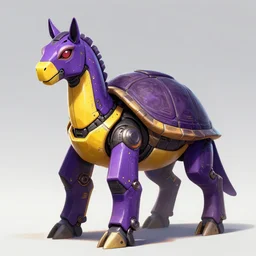 military turtle horse, sleek futurism, character design, purple and yellow, detailed, trending on artstation, by les edwards