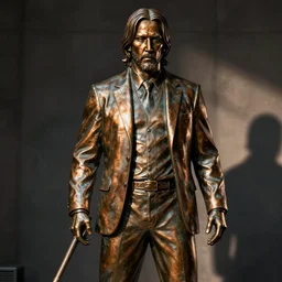 bronze statue of keanu reeves as john wick