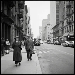 street of new york in year 1 9 5 5, a black and white photo by louis stettner, flickr contest winner, ashcan school, ilford hp 5, calotype, provia