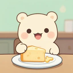 a very cute rate happily holding cheese on a plate