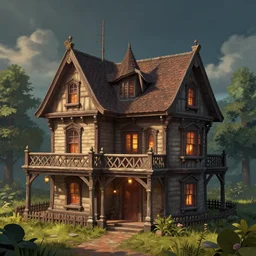 fantasy winchester mystery house, high quality, cell shading, trending on artstation