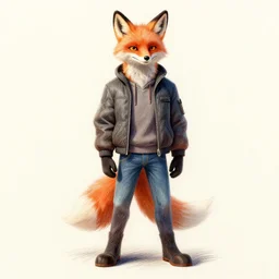 expressive stylized master furry artist digital colored pencil painting full body portrait character study of the sergal fox fursona animal person wearing clothes jacket and jeans by master furry artist blotch