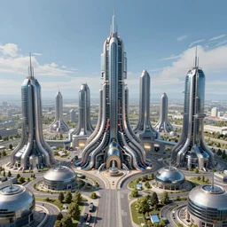 high quality detailed 16k panoramic view of biomechanical space city