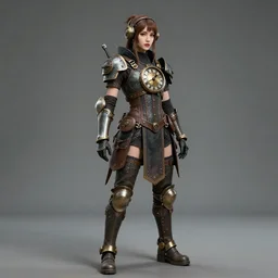 full length photograph of a real - life very beautiful clockpunk warrior. extremely detailed. dslr. 8 5 mm.
