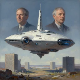 a beautiful matte painting of a otherworldly spaceship over the soviet communist blocks simon stalenhag and alan bean, trending on artstation, realistic rendering