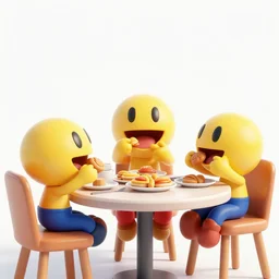 3 d render of pac - man and ms pac - man eating at the breakfast table
