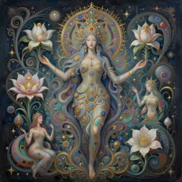a painting by by hanna yata, geenss archenti flores of the spirit of mother nature in fantasy, intricate, elegant psychedelia shapes by hanna yata, geenss archenti flores, ben ridgway, intricate, elegant, highly detailed, digital painting, artstation, concept art, ambient occlusion, vray render,