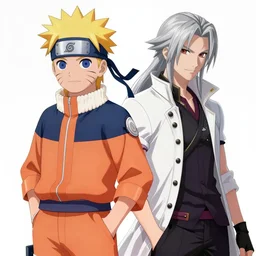 Fusion of Naruto Uzumaki from the anime Naruto and Dante from the game Devil May Cry, character design sheet