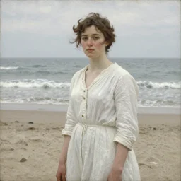 portrait of a woman with a white dress on the beach by anders zorn