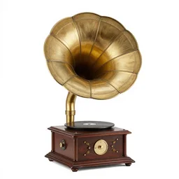 baroque gramophone, commercial catalog photo, isolated on a pure white background, centered, entire object in frame, sharp focus, soft studio lighting