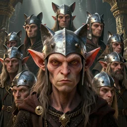 highly detailed closeup portrait of a medieval goblin wearing cat helmets, stephen bliss, unreal engine, greg rutkowski, ilya kuvshinov, ross draws, hyung tae and frank frazetta, tom bagshaw, tom whalen, nicoletta ceccoli, mark ryden, earl norem, global illumination, god rays, detailed and intricate environment