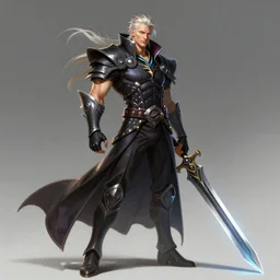 Lucius Malfoy the genetically augmented super soldier with a long gleaming gunblade from league of legends, highly detailed, digital painting, artstation, concept art, smooth, sharp focus, illustration, ArtStation, art by artgerm and greg rutkowski and alphonse mucha and Edmund Blair Leighton and Charlie Bowater