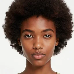 close up of head of a black fashion model with large afro, gta style, editorial of vogue magazine, highly detailed
