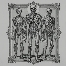 gray paper, full page scan of mid - century 1 9 0 0 s detailed concept art of zombie, baroque style illustration, precise lineart symmetry