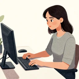 detailed illustration woman using computer