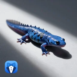 blue salamander newt in a grey tuxedo, bowtie, app icon, logo