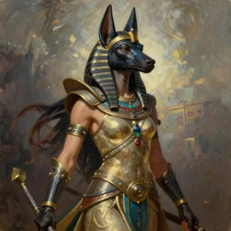 full portrait of a beautiful female Anubis warrior, Mystical Valkyrie, Regal, Realistic, Refined, Detailed Digital Art, Oil Painting, François Boucher, William-Adolphe Bouguereau, Art Frahm, Steampunk, Walt Disney (1937), WLOP, Rossdraws, frank frazetta, dynamic lighting, daily deviation, very very very very very beautiful, character illustration by Greg Rutkowski, Thomas Kinkade, trending on artstation, Highly Detailed, Cinematic Lighting, Unreal Engine, 8k, HD