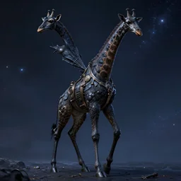 beautiful full body portrait of a human - giraffe hybrid male wizard, scaley!! black onyx skin, by wlop and artgerm, steampunk fiction, detailed deep black eyes, space background, trending, on artstation.